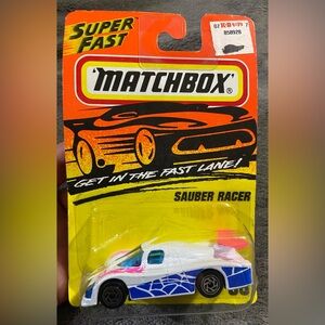 Matchbox Sauber Racer Toy Car - White with Pink and Blue Accents
